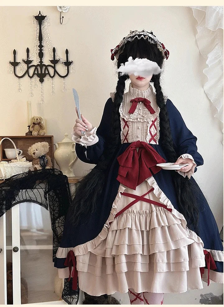 Sweet Ruffles Lolita Dress Plus Size for Women in Autumn Vintage Doll Cute Long Sleeved Dress