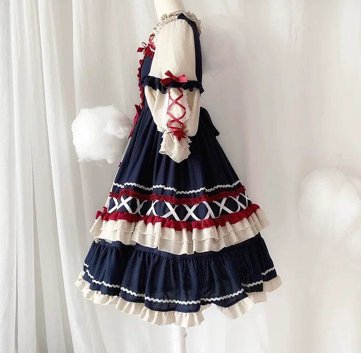 Sweet Ruffls Bow Lolita Dress Snow White Long Sleeved Daily Long Dress in Autumn OP