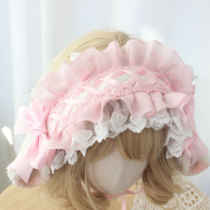 Lolita Accessories Headwear Pink Blue Sweet Sheep Ears Hairband Lace Ruffle Hair Accessories