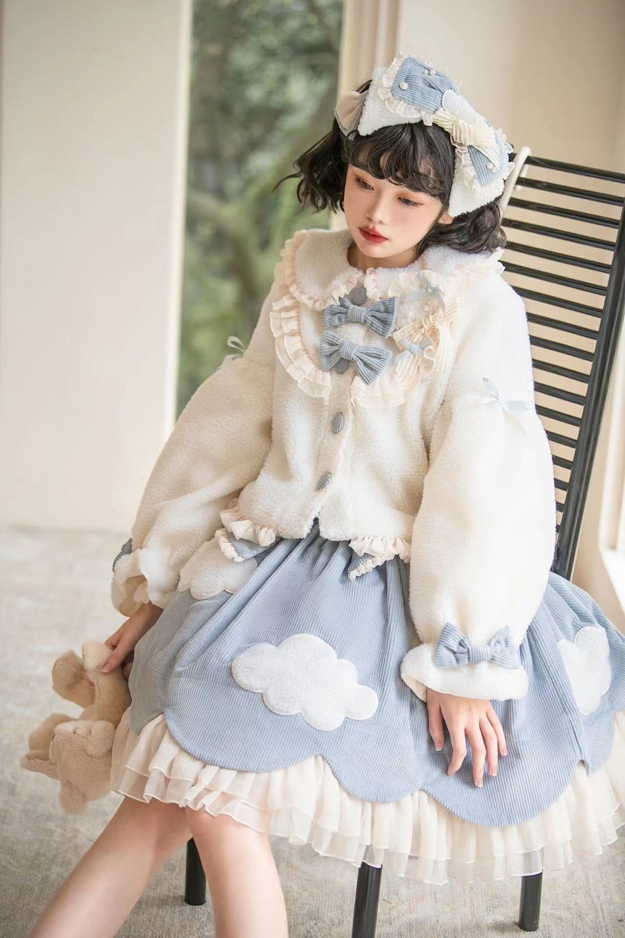 Sweet Winter Velvet Lolita Dress Pink Blue OP Dress