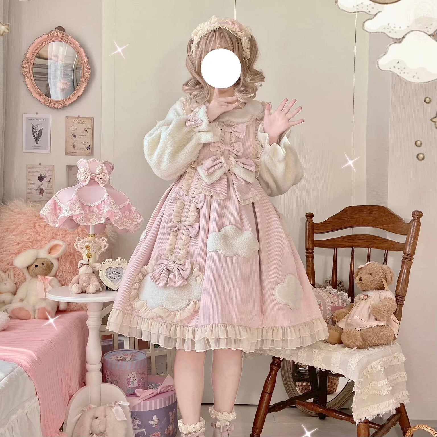 Sweet Winter Velvet Lolita Dress Pink Blue OP Dress
