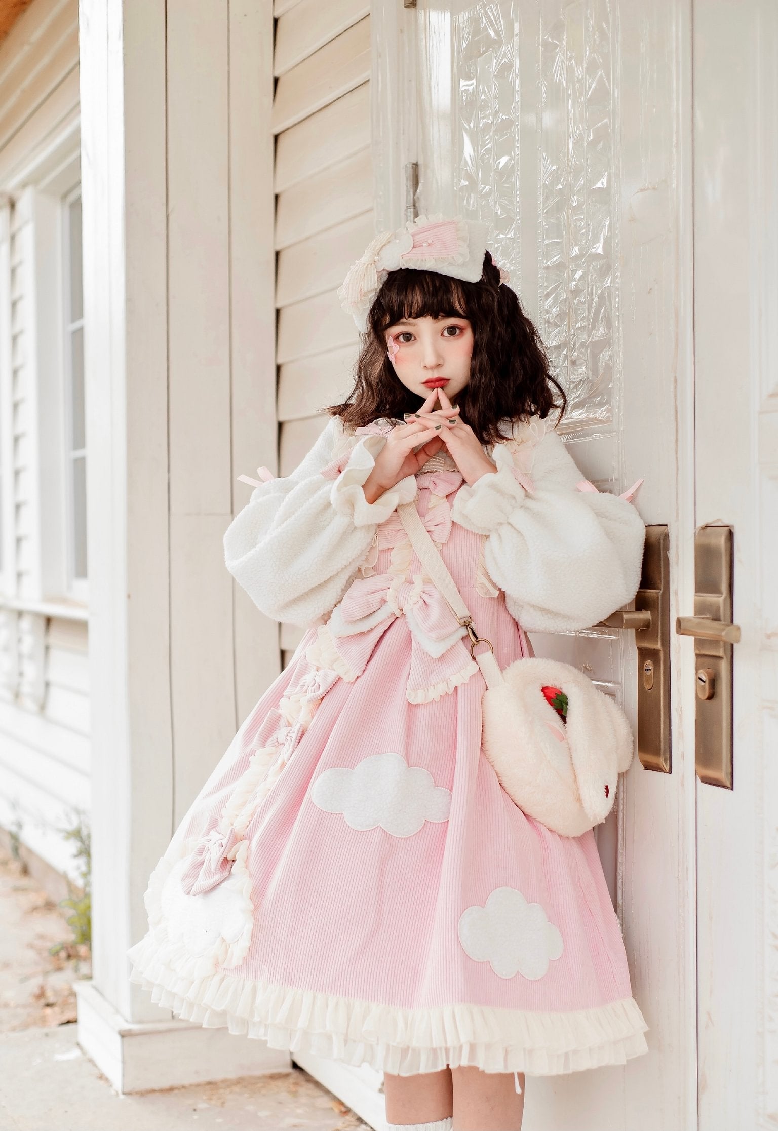 Sweet Winter Velvet Lolita Dress Pink Blue OP Dress