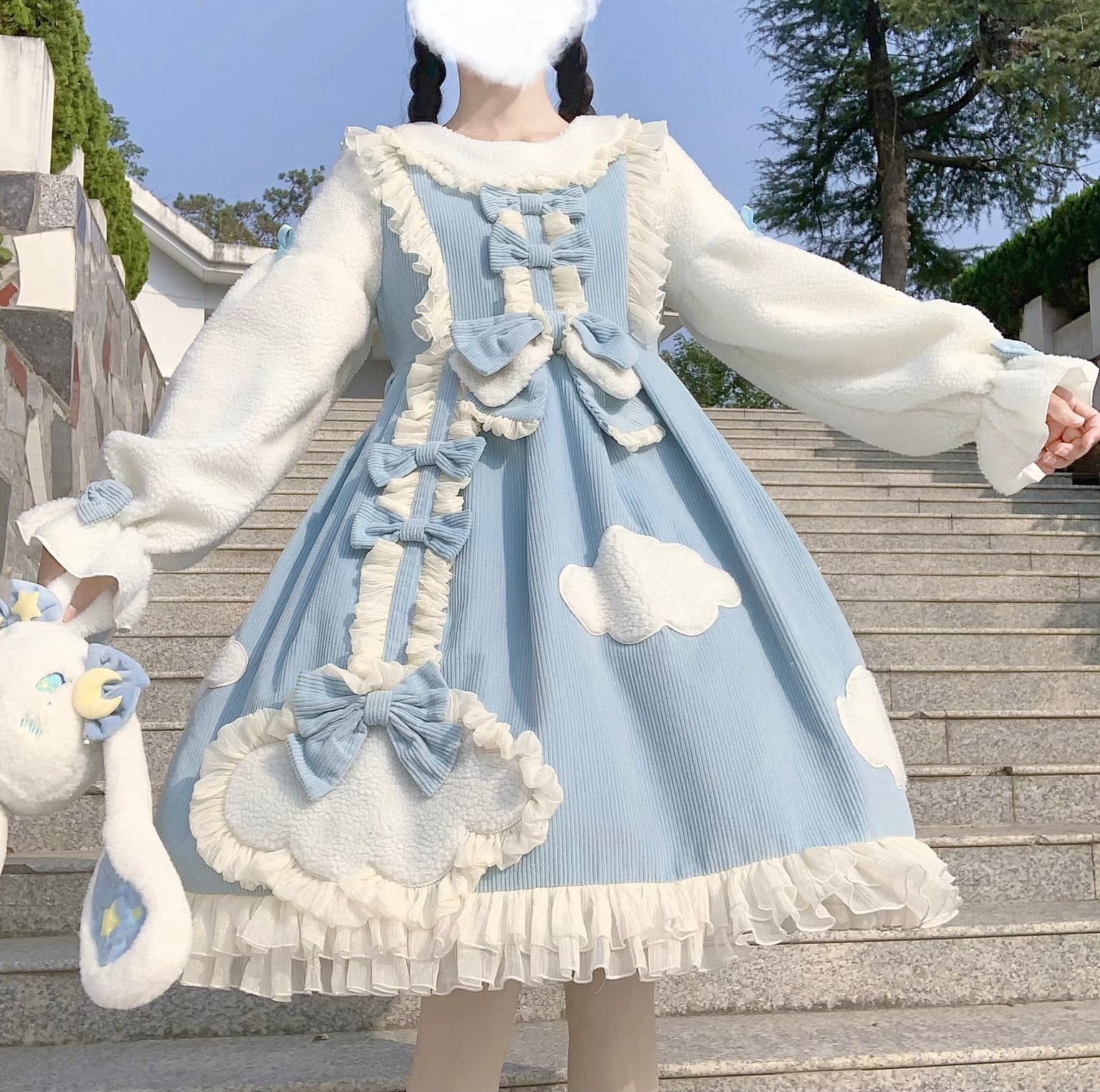 Sweet Winter Velvet Lolita Dress Pink Blue OP Dress