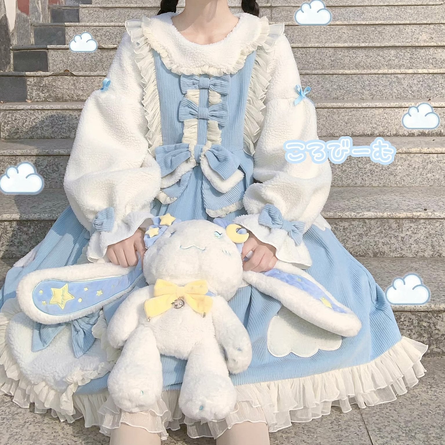 Sweet Winter Velvet Lolita Dress Pink Blue OP Dress