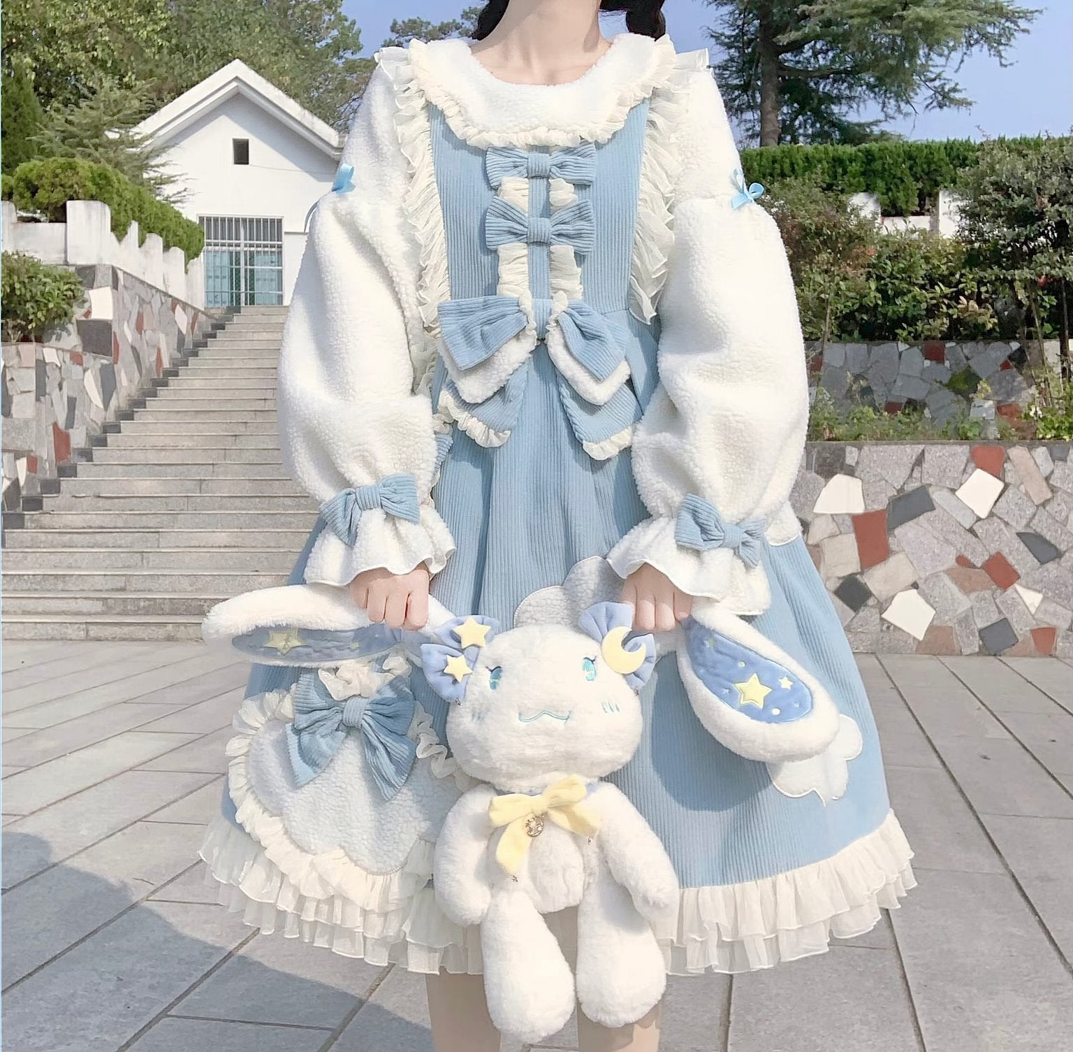 Sweet Winter Velvet Lolita Dress Pink Blue OP Dress
