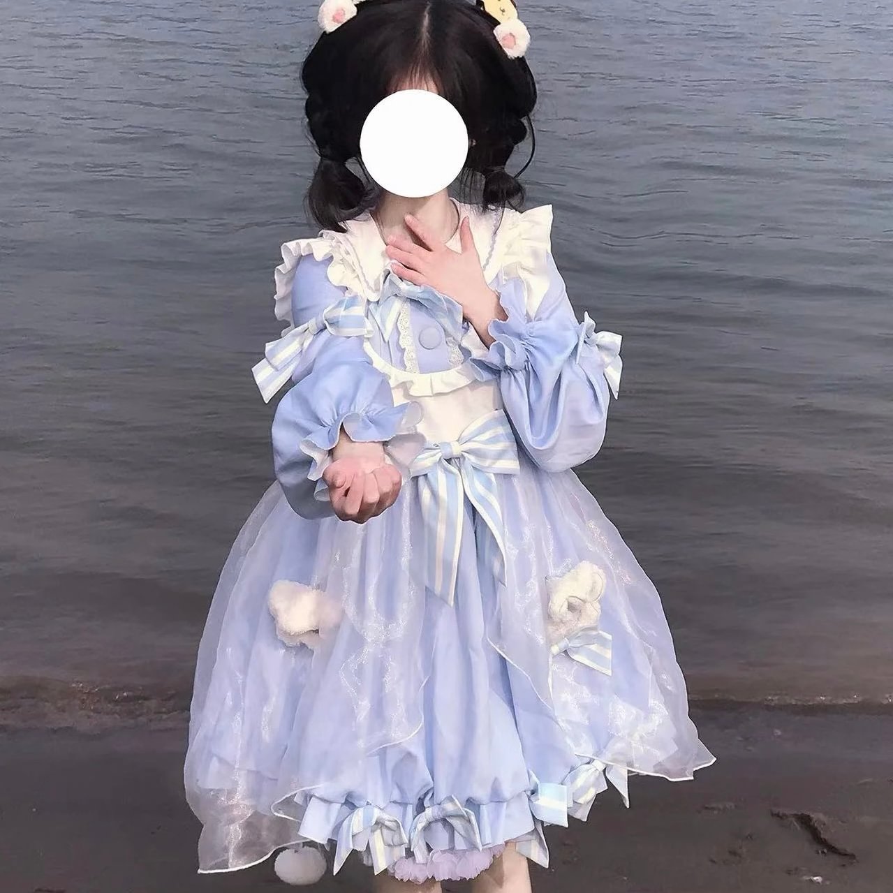 Sweet and Cute Bear OP Lolita Pink Long-sleeved Lolita Dress