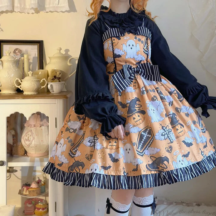 Sweet and Cute Japanese Lolita Dress with Versatile Lantern Sleeves and Long-sleeved Blouse Shirt