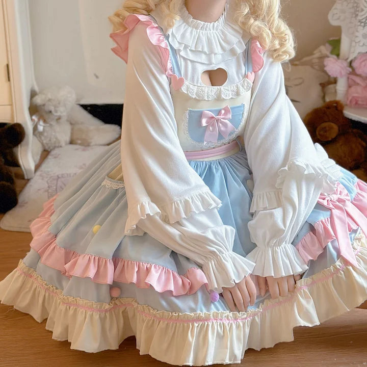 Sweet and Cute Japanese Lolita Dress with Versatile Lantern Sleeves and Long-sleeved Blouse Shirt