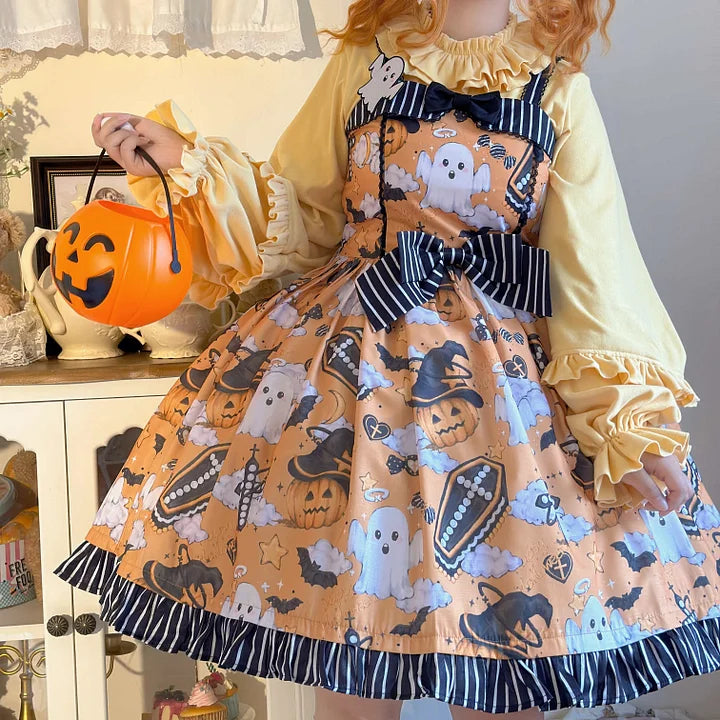 Sweet and Cute Japanese Lolita Dress with Versatile Lantern Sleeves and Long-sleeved Blouse Shirt