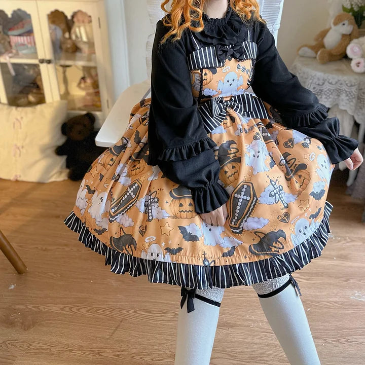 Sweet and Cute Japanese Lolita Dress with Versatile Lantern Sleeves and Long-sleeved Blouse Shirt