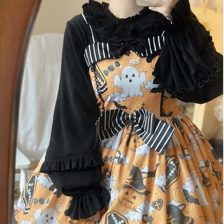 Sweet and Cute Japanese Lolita Dress with Versatile Lantern Sleeves and Long-sleeved Blouse Shirt