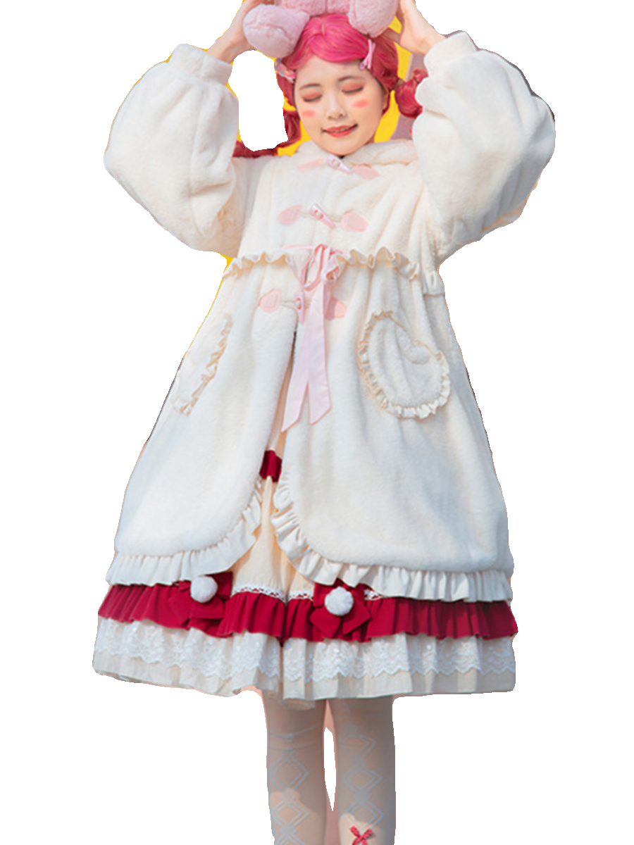 Sweet and Cute Lolita Coat Autumn and Winter Thickened Plush Christmas Lolita Cape