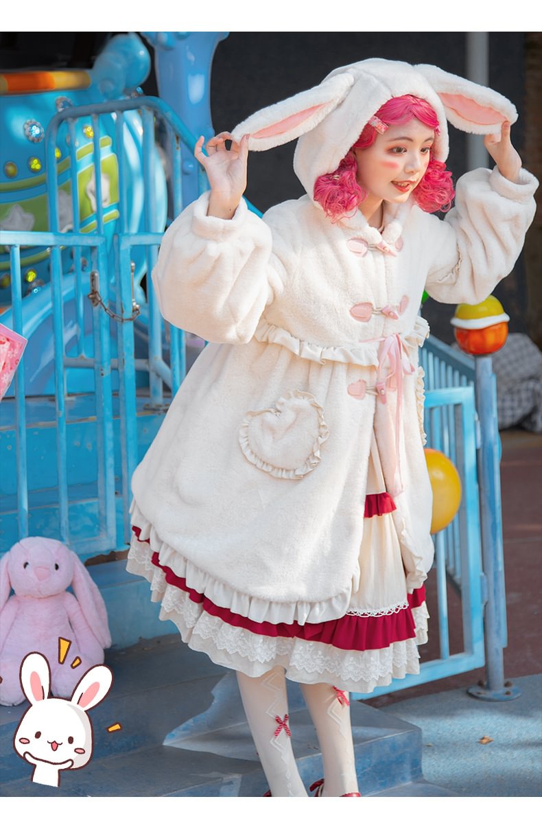 Sweet and Cute Lolita Coat Autumn and Winter Thickened Plush Christmas Lolita Cape