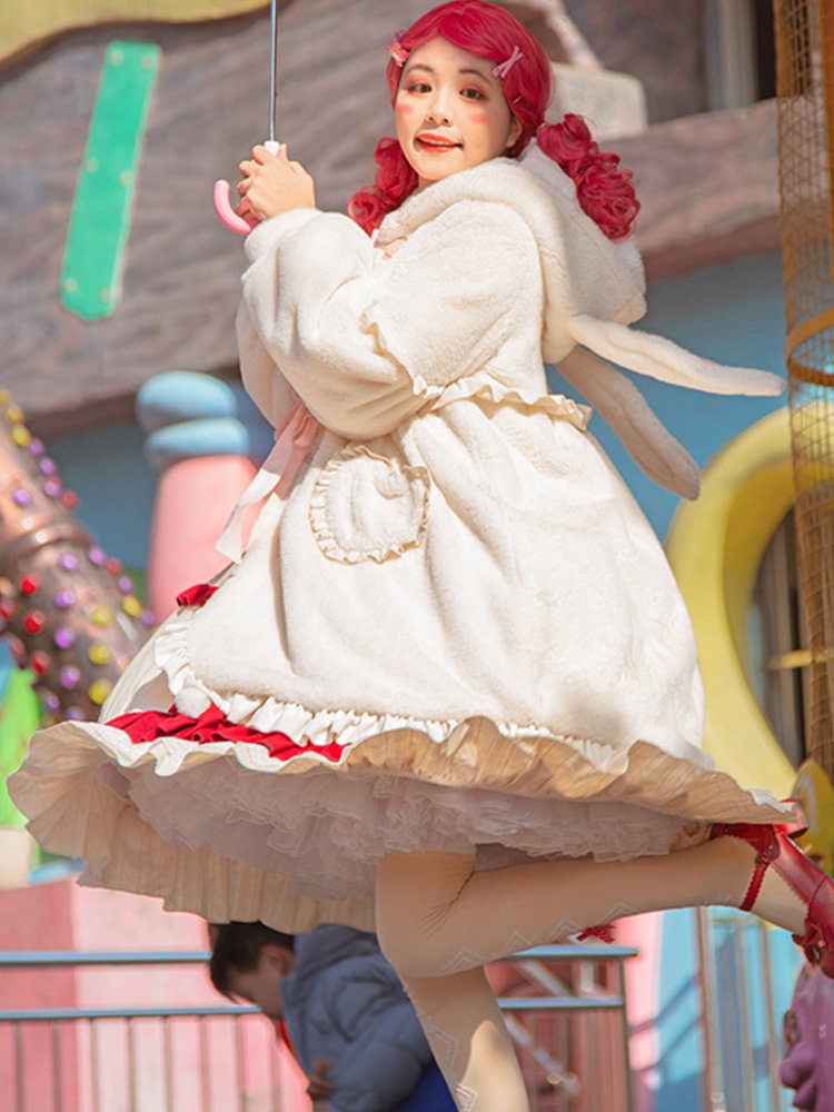 Sweet and Cute Lolita Coat Autumn and Winter Thickened Plush Christmas Lolita Cape