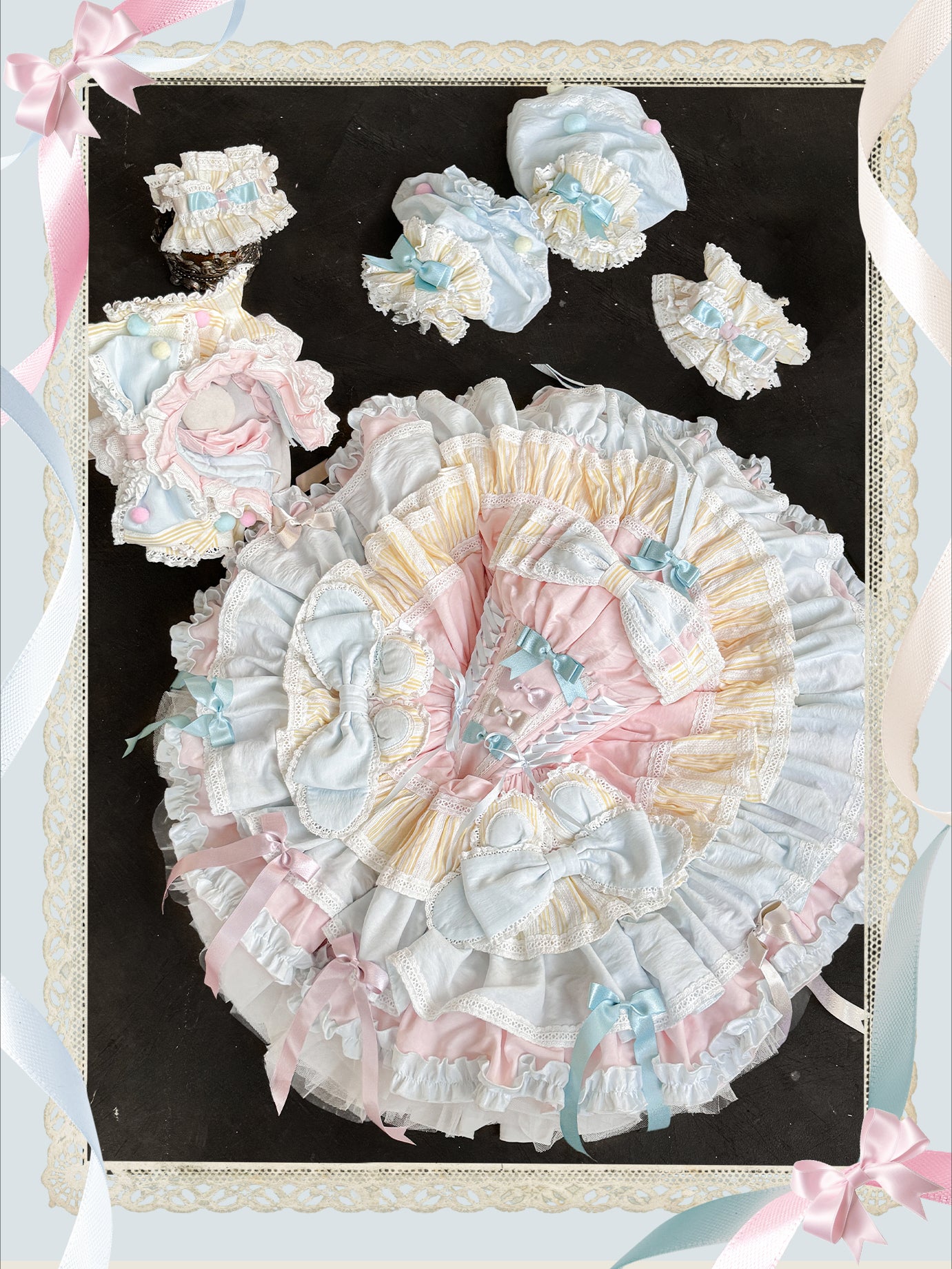 Hime Lolita Sweet and Elegant Pink Blue Short Cake Dress