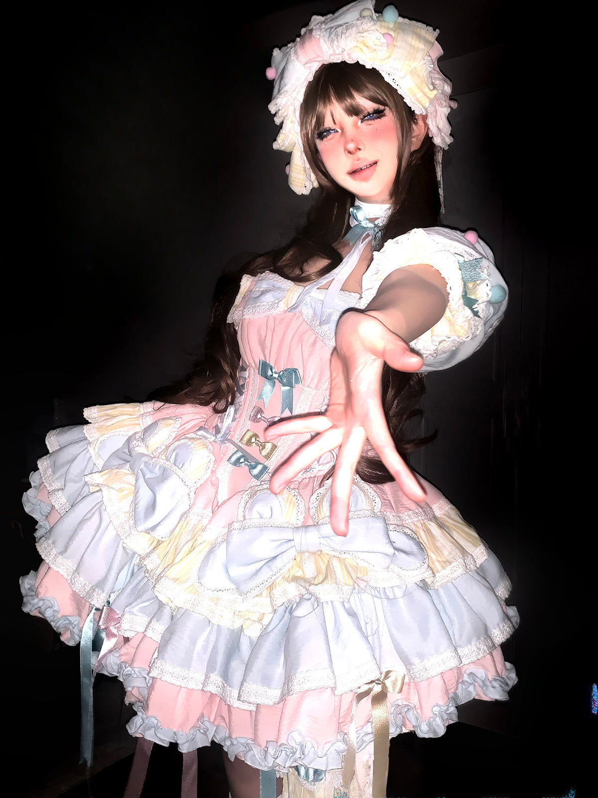 Hime Lolita Sweet and Elegant Pink Blue Short Cake Dress