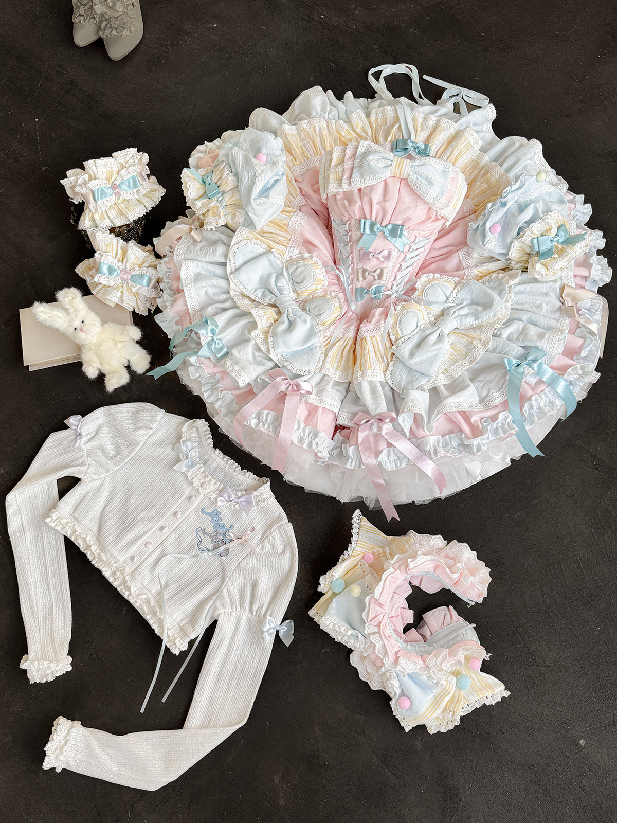 Hime Lolita Sweet and Elegant Pink Blue Short Cake Dress