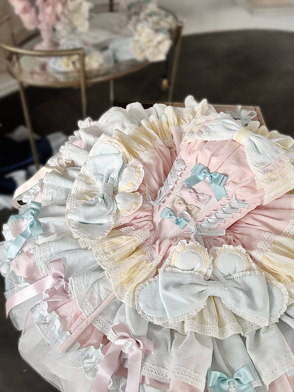 Hime Lolita Sweet and Elegant Pink Blue Short Cake Dress