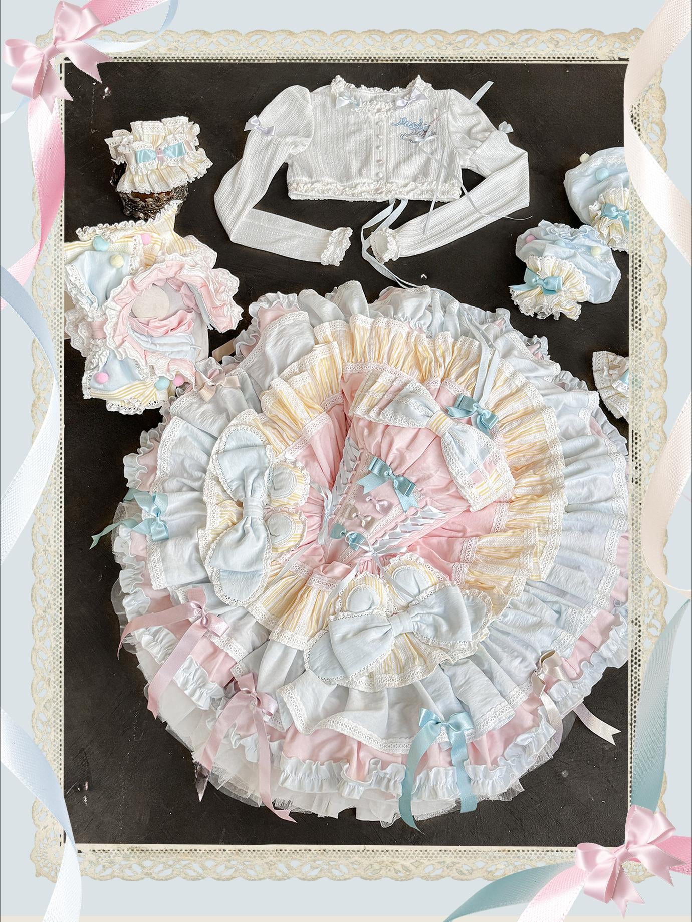 Hime Lolita Sweet and Elegant Pink Blue Short Cake Dress