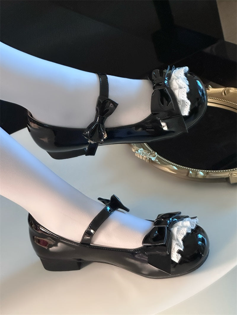 Sweet Lolita Black Brown Bow Accented Sweet Lolita Mary Janes Medium Heel Big Head Doll Round Head 5cm