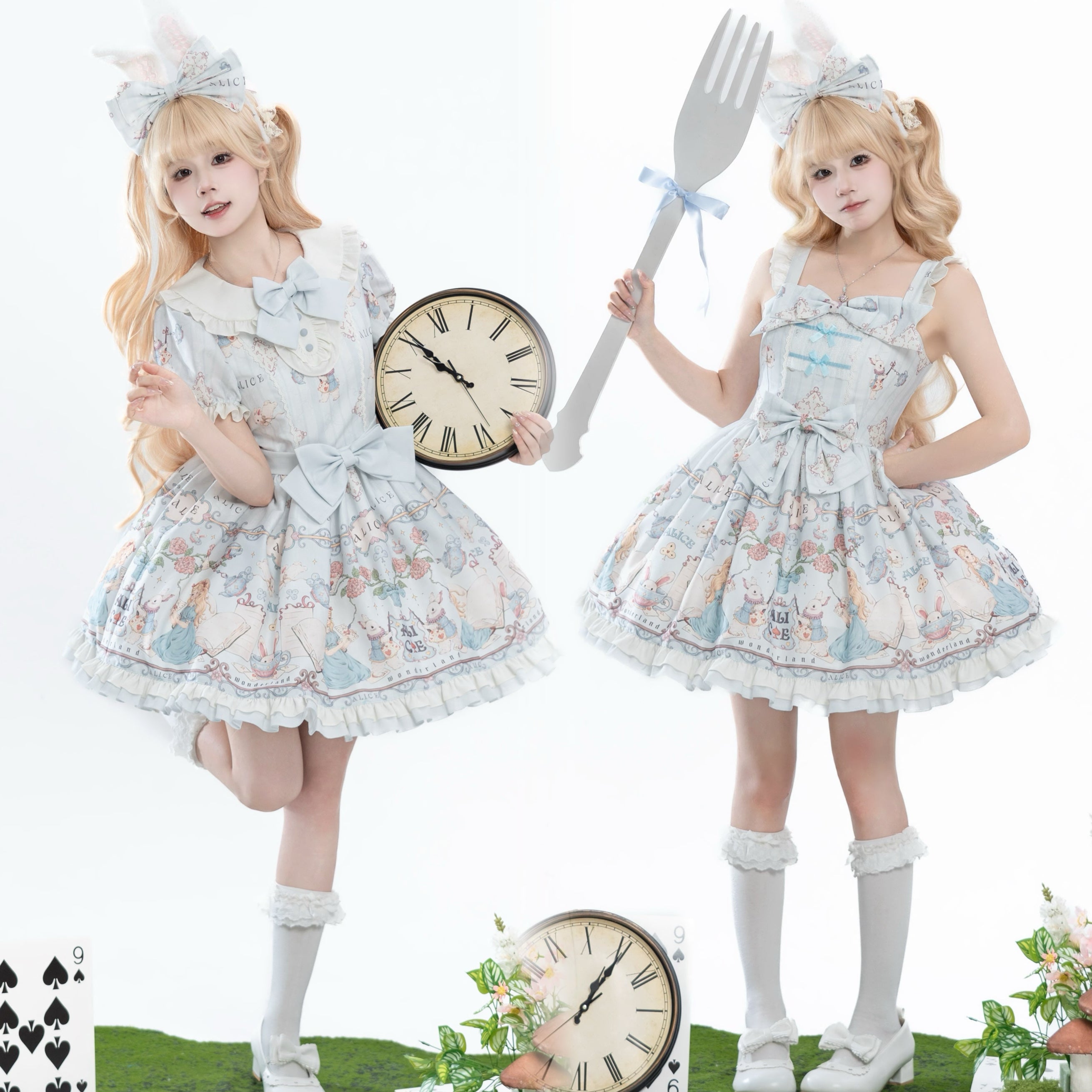 Sweet Lolita Cake Dress Blue Alice Theme Ruffle Trim Lolita Dress