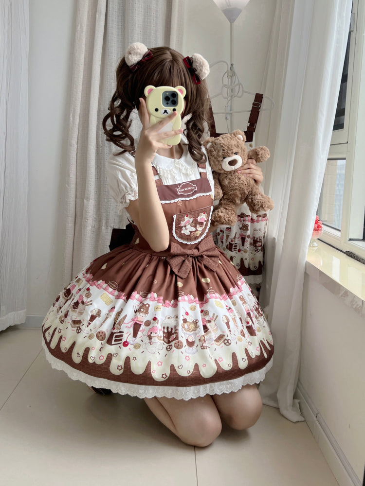 Sweet Lolita Chocolate Dress Cream Cake Lolita Dessert Themed Brown Jumper Dress