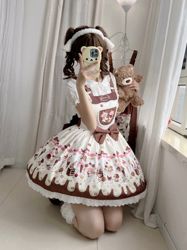 Sweet Lolita Chocolate Dress Cream Cake Lolita Dessert Themed Brown Jumper Dress
