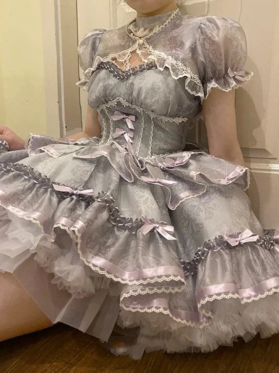 Sweetheart Ballet Lolita Dress Bow Lace Ruffles Vintage Kawaii Dress Doll Lolita Outfit JSK Cake Dress