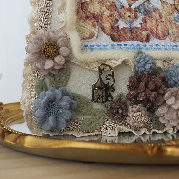 Lolita Bag Sweetheart Bear Print Flower Winter Plush Tea Party Frame Lace