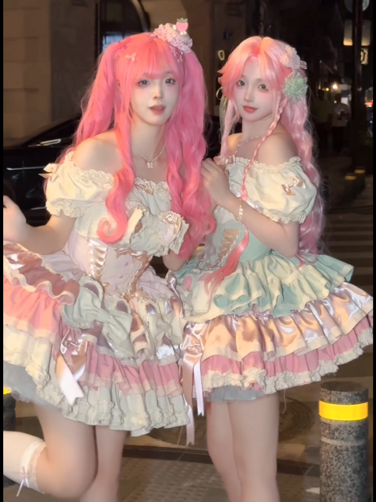 Hime Lolita Sweetheart Pink Blue Multi Layer Lace Cake Dress