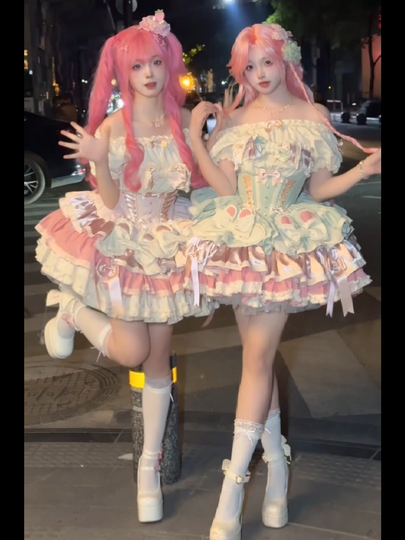 Hime Lolita Sweetheart Pink Blue Multi Layer Lace Cake Dress