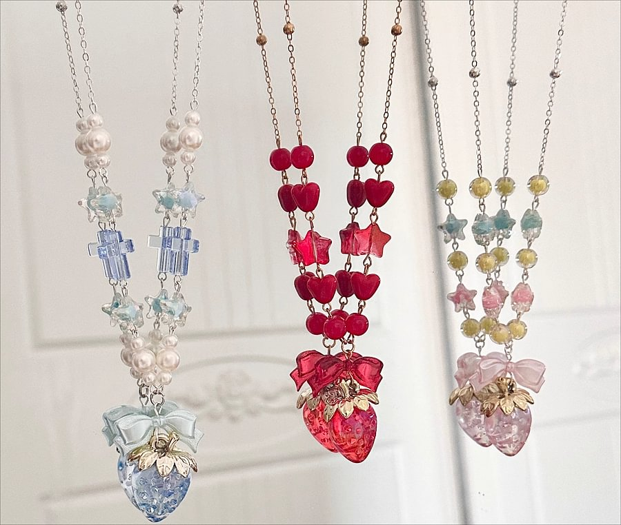 Lolita Necklace Sweetheart Strawberry Handmade Cute Sweet Girl Lolita Accessories