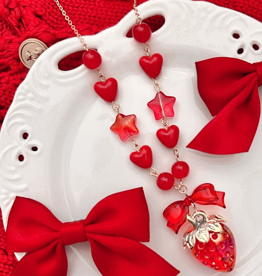 Lolita Necklace Sweetheart Strawberry Handmade Cute Sweet Girl Lolita Accessories