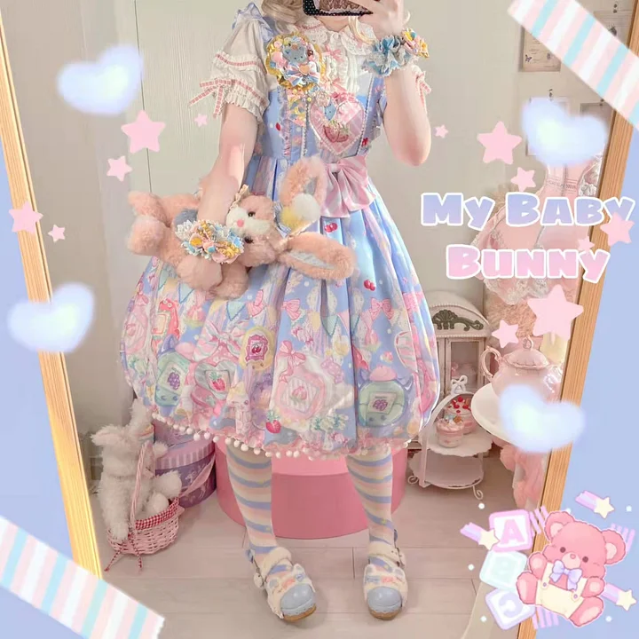 Sweetheart Sweet Lolita Dress Pink Blue Black Short Sleeve OP
