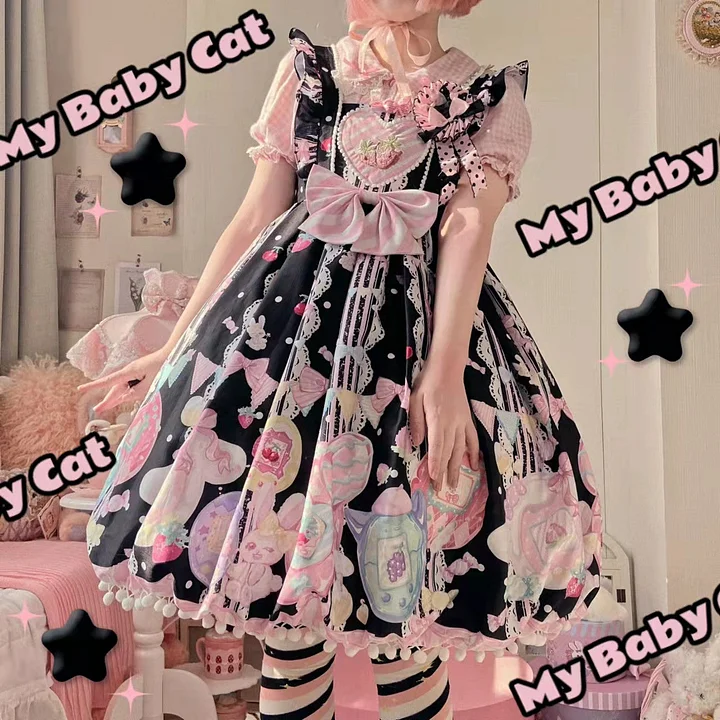 Sweetheart Sweet Lolita Dress Pink Blue Black Short Sleeve OP