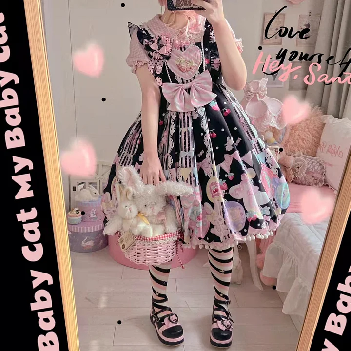Sweetheart Sweet Lolita Dress Pink Blue Black Short Sleeve OP