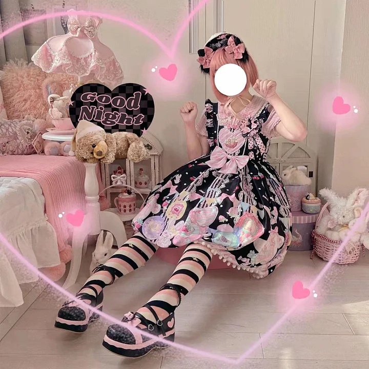 Sweetheart Sweet Lolita Dress Pink Blue Black Short Sleeve OP