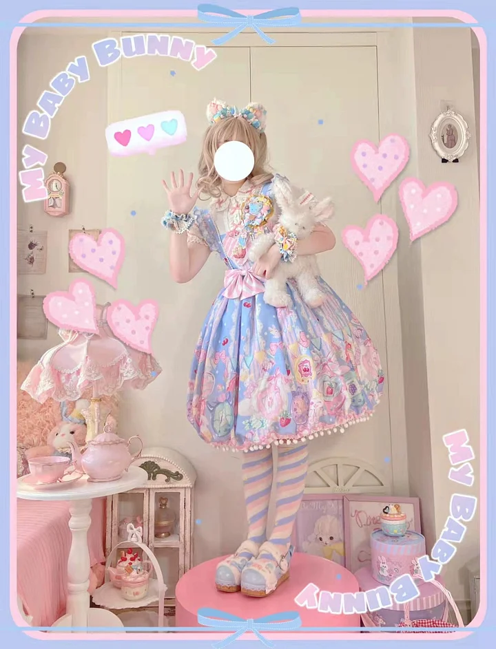 Sweetheart Sweet Lolita Dress Pink Blue Black Short Sleeve OP