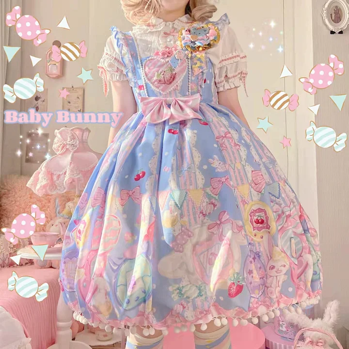 Sweetheart Sweet Lolita Dress Pink Blue Black Short Sleeve OP