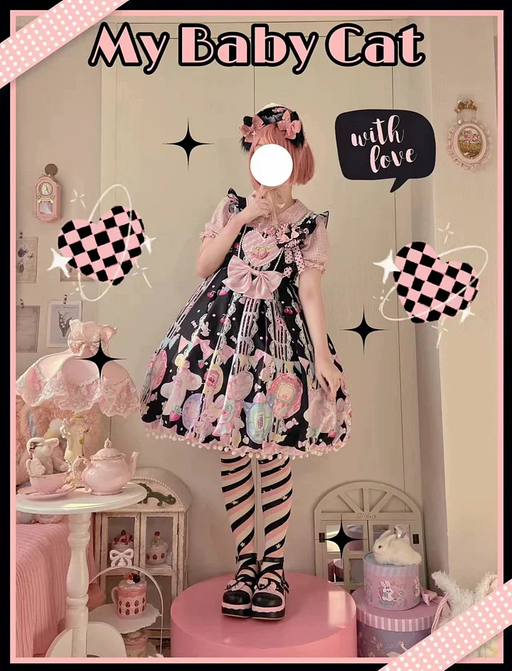 Sweetheart Sweet Lolita Dress Pink Blue Black Short Sleeve OP