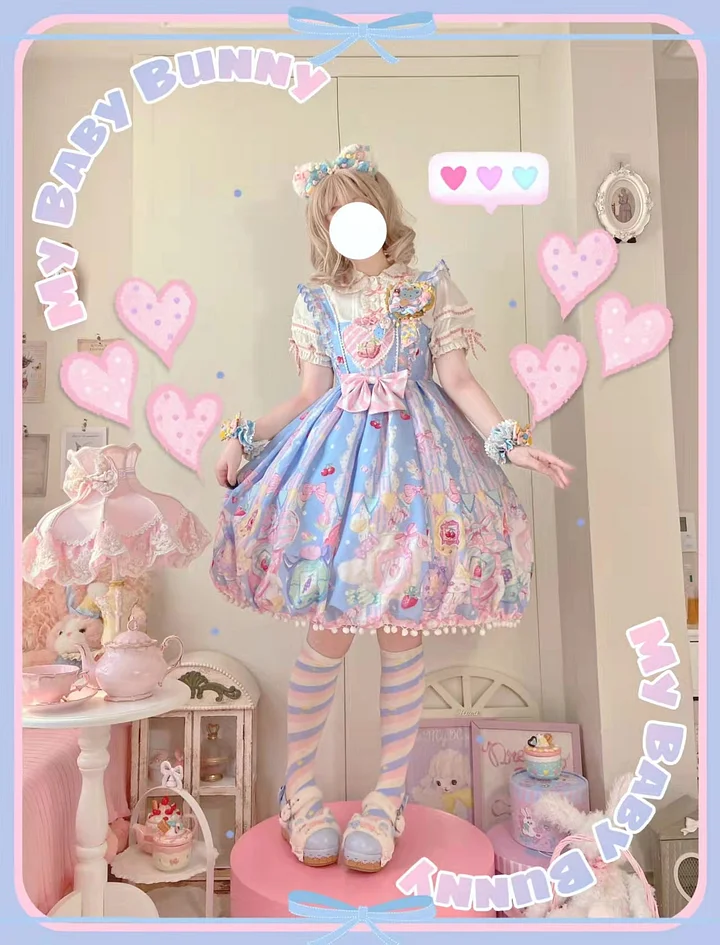 Sweetheart Sweet Lolita Dress Pink Blue Black Short Sleeve OP