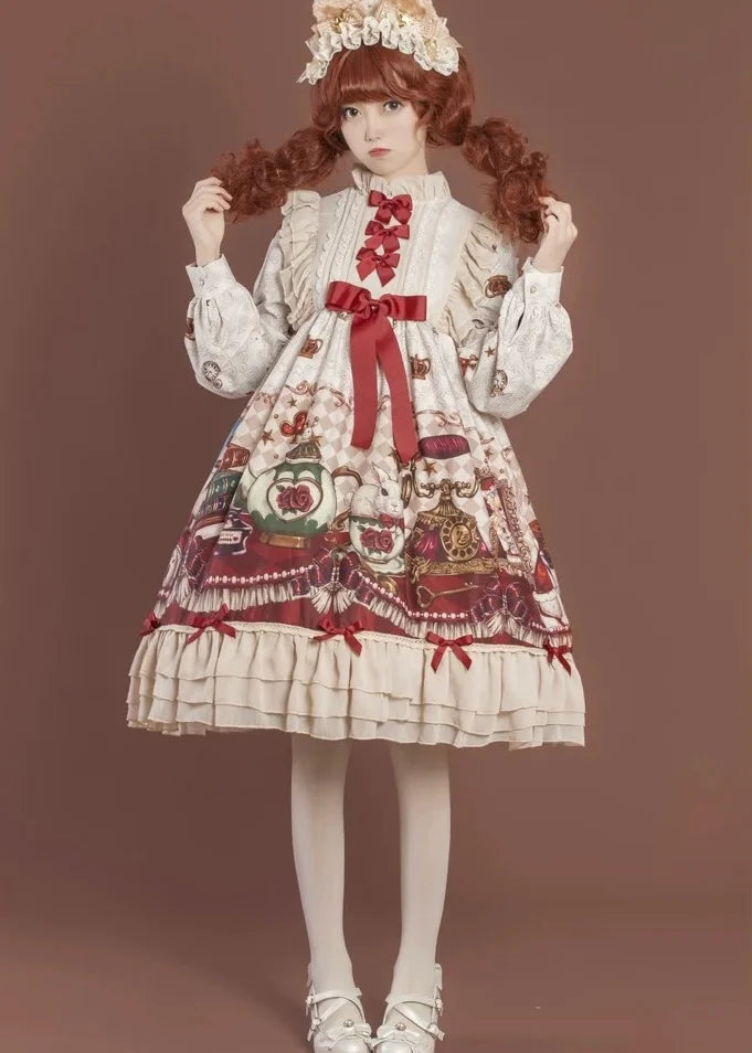 Sweetslolita Fairy Tale Style Bow Lolita Dress Long Sleeves Dress for Girls OP