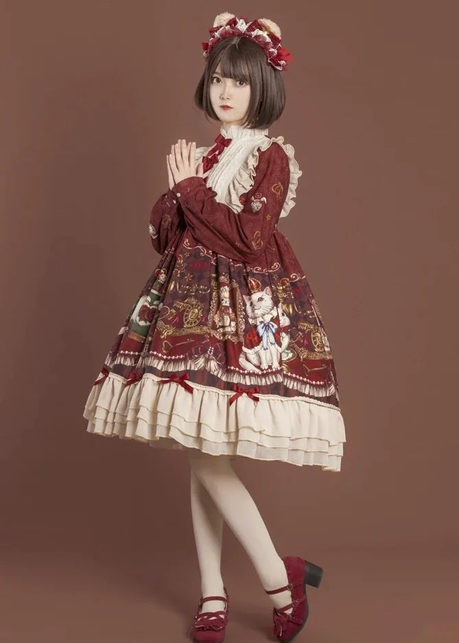 Sweetslolita Fairy Tale Style Bow Lolita Dress Long Sleeves Dress for Girls OP