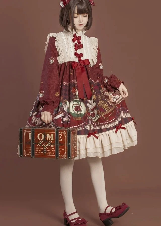 Sweetslolita Fairy Tale Style Bow Lolita Dress Long Sleeves Dress for Girls OP