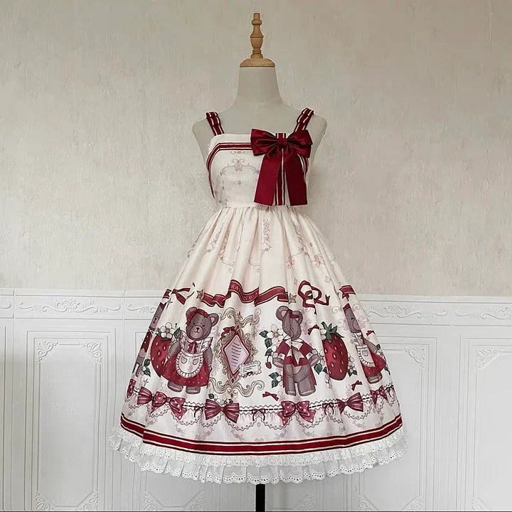Sweetslolita Strawberry Bear Lolita Outfit Christmas Dress White Coat JSK