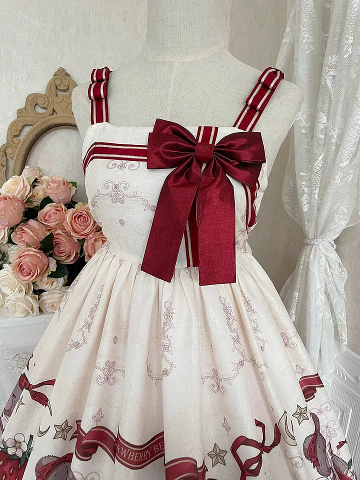 Sweetslolita Strawberry Bear Lolita Outfit Christmas Dress White Coat JSK