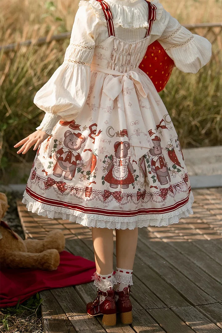 Sweetslolita Strawberry Bear Lolita Outfit Christmas Dress White Coat JSK