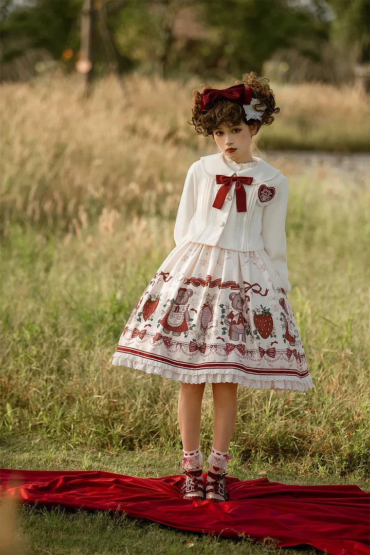 Sweetslolita Strawberry Bear Lolita Outfit Christmas Dress White Coat JSK