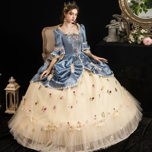 Classic Lolita Tea Party Fashion Grey Blue Retro Victorian Dress Court Style Ball Gown Elegant Rococo Costume