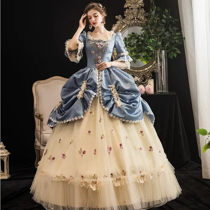 Classic Lolita Tea Party Fashion Grey Blue Retro Victorian Dress Court Style Ball Gown Elegant Rococo Costume